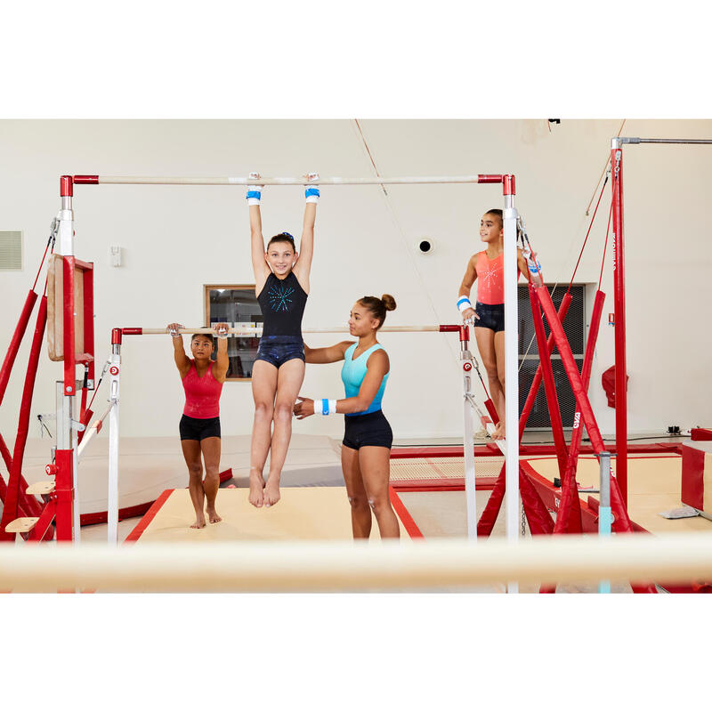 Gymnastikanzug Turnanzug Mädchen Ärmellos - 540 schwarz mit blauen Pailletten