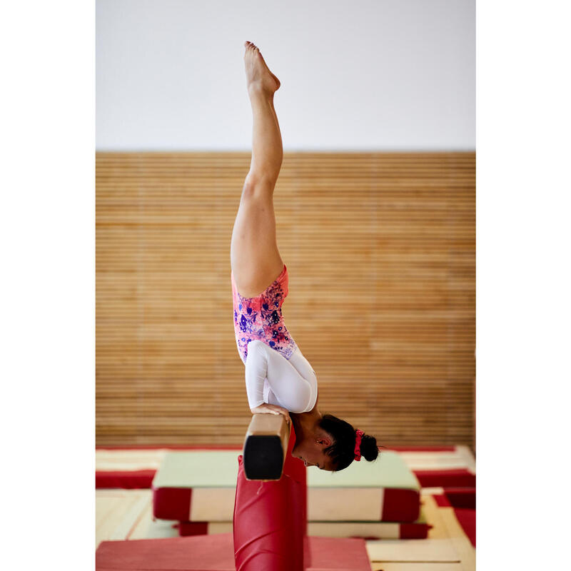 Gymnastikanzug Turnanzug langarm Mädchen Strass - 980 rosa-orange Blumenprint