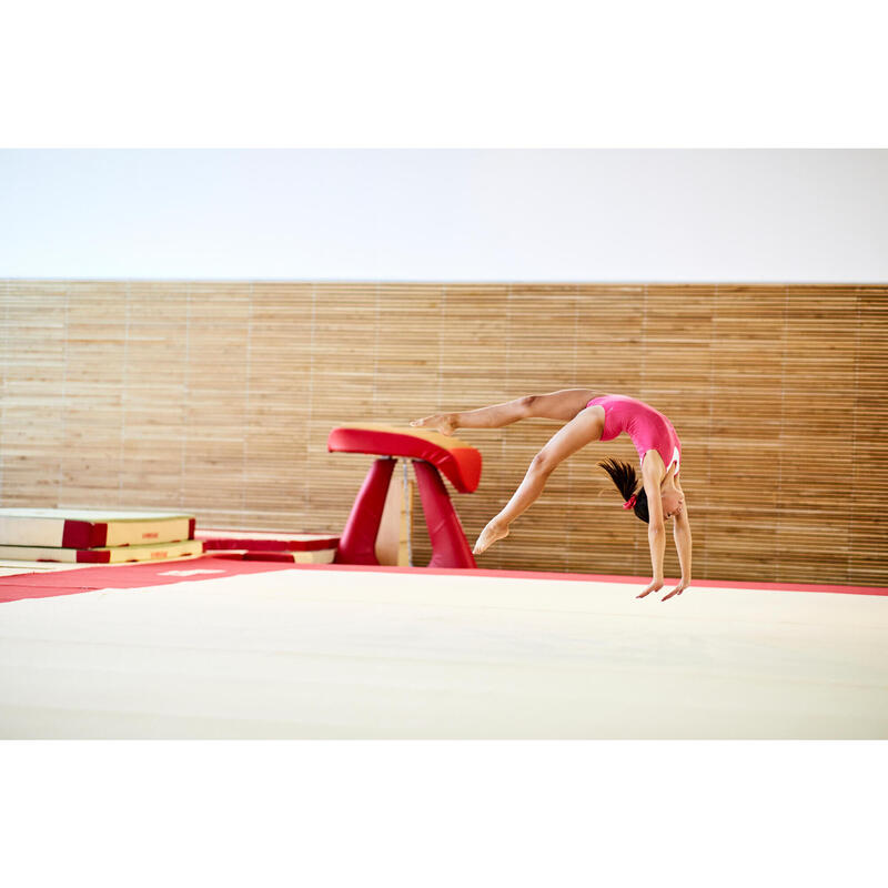 Maillot de Ginástica Artística Feminina Sem Mangas Rosa e Branco