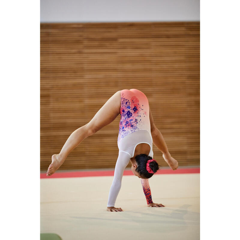 Gymnastikanzug Turnanzug langarm Mädchen Strass - 980 rosa/orange Blumenprint
