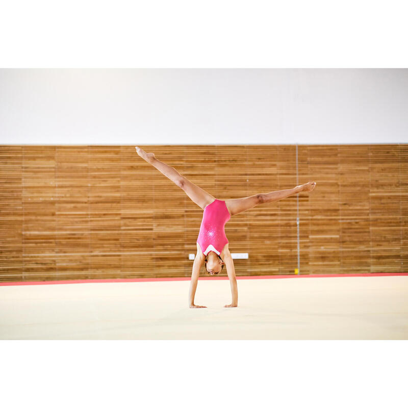 Justaucorps sans manche rose et blanc Gymnastique Artistique Féminine