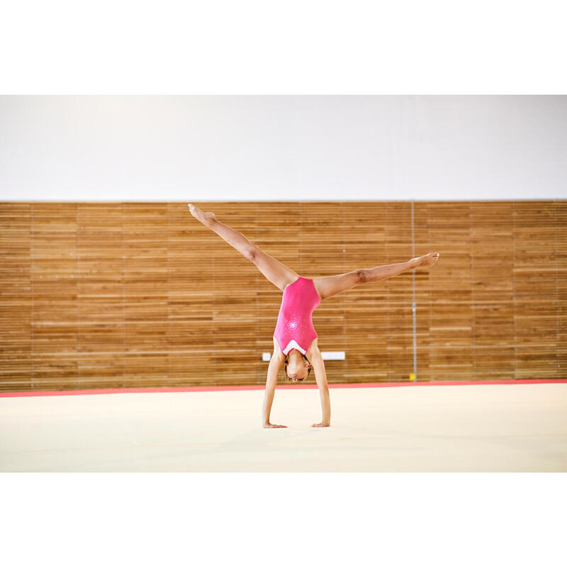 Maillot de Ginástica Artística Feminina Sem Mangas Rosa e Branco