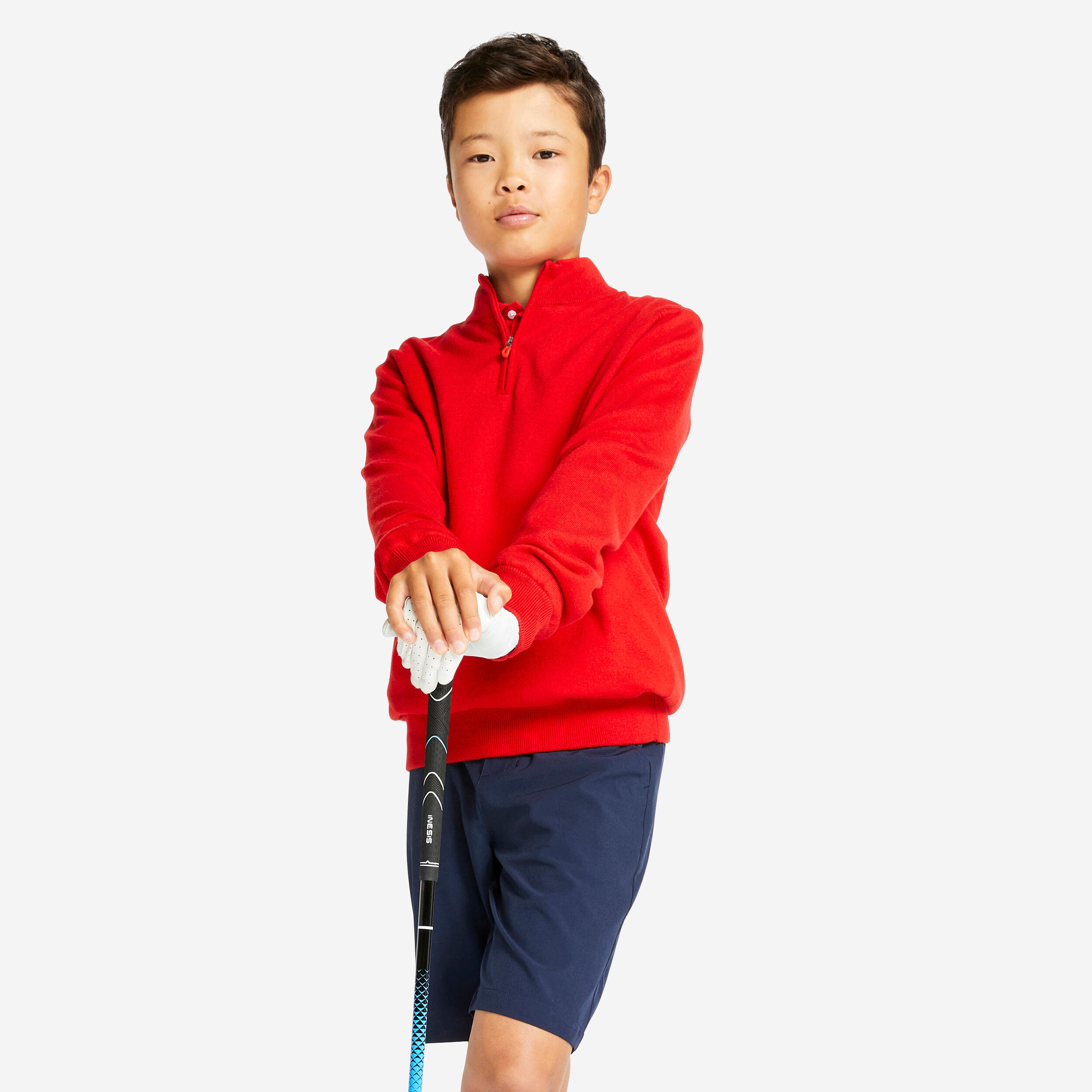 Children's windproof golf sweater MW500 red