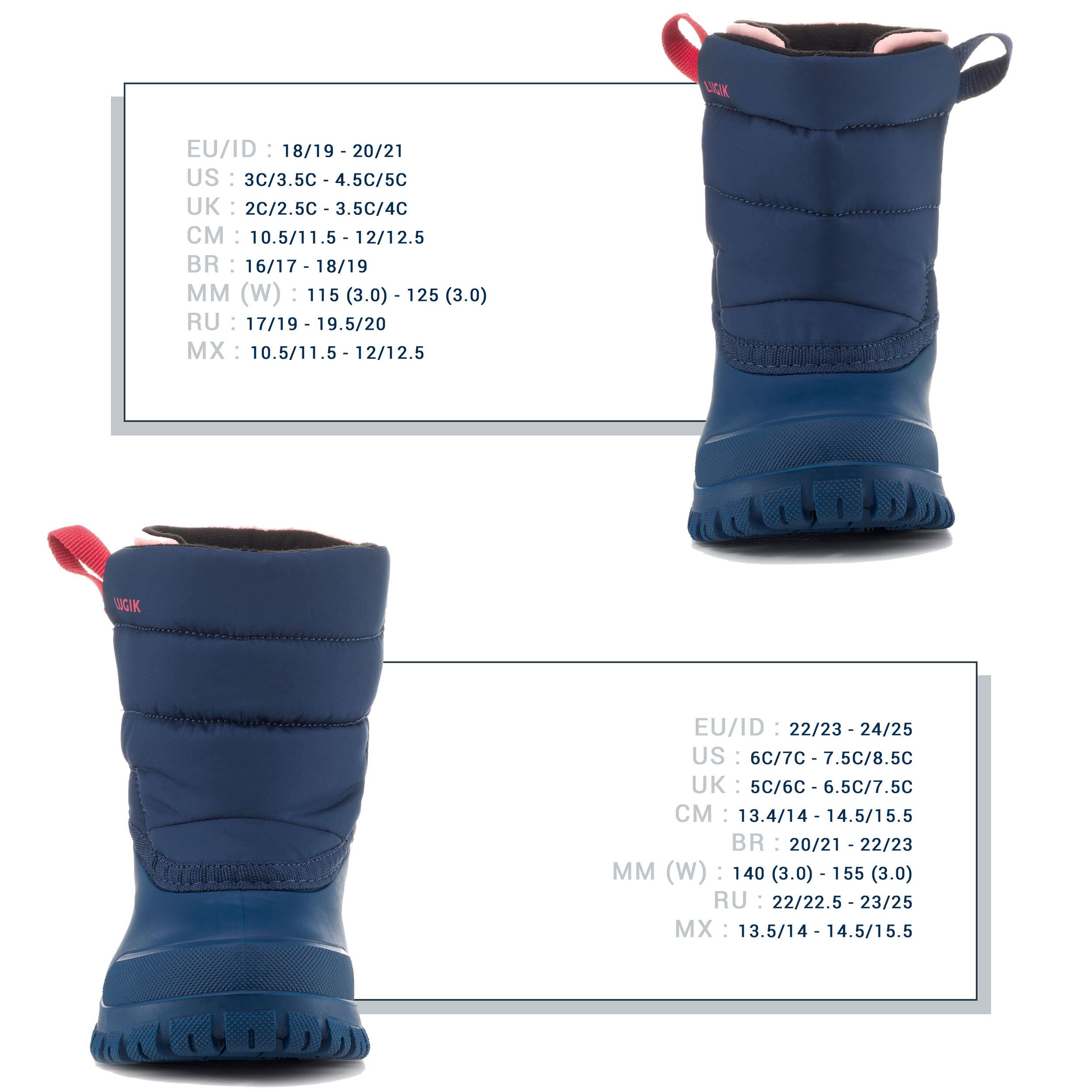 Baby snow boots, baby après-ski boots WARM blue and pink 6/7