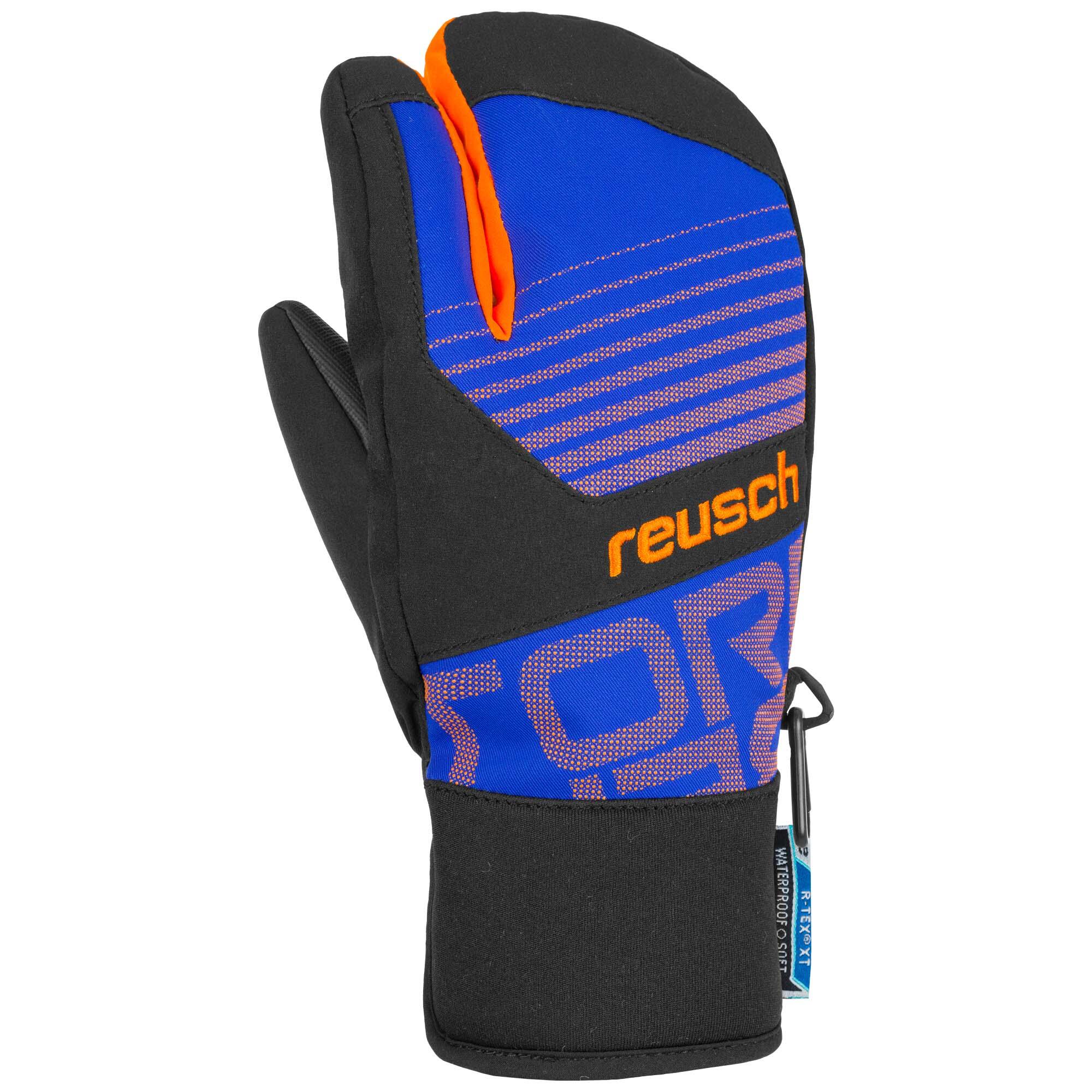 CHILDREN'S SKIING GLOVES 3 FINGERS LOBSTER TORBENIUS REUSCH BLACK AND BLUE 2/3