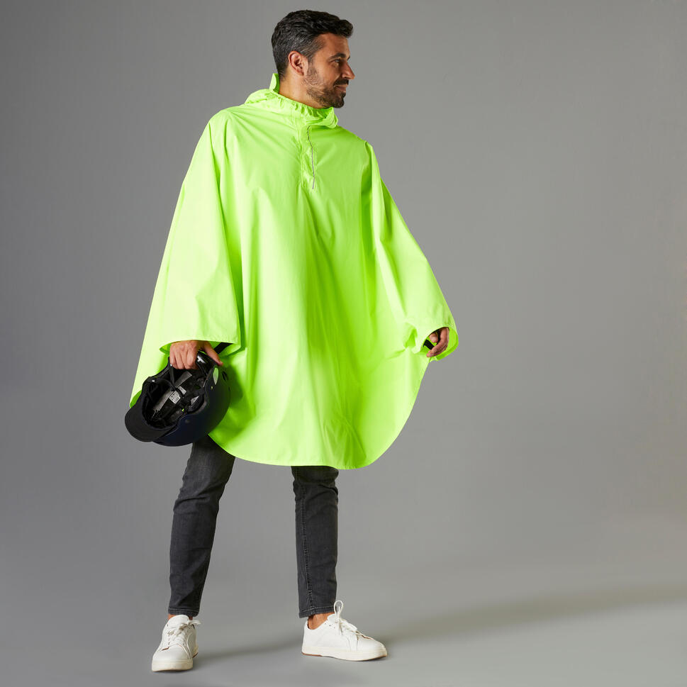 120 HiVis Day City Cycling Poncho Neon Yellow BTWIN Decathlon