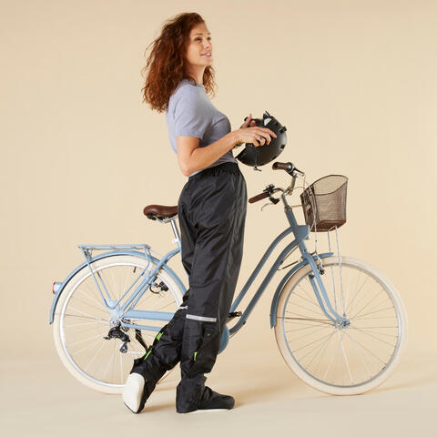 Vêtements Vélo, Surpantalon Pluie Velo Ville 900 Bleu Femme Bleu Noir, Decathlon