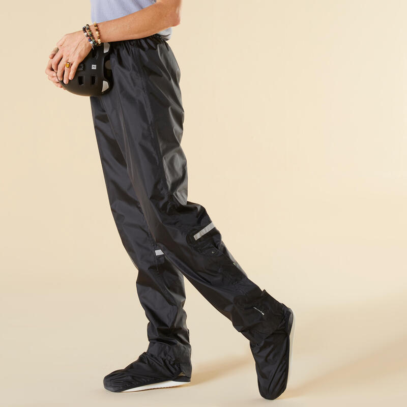 100 Waterproof Cycling Overtrousers - Black
