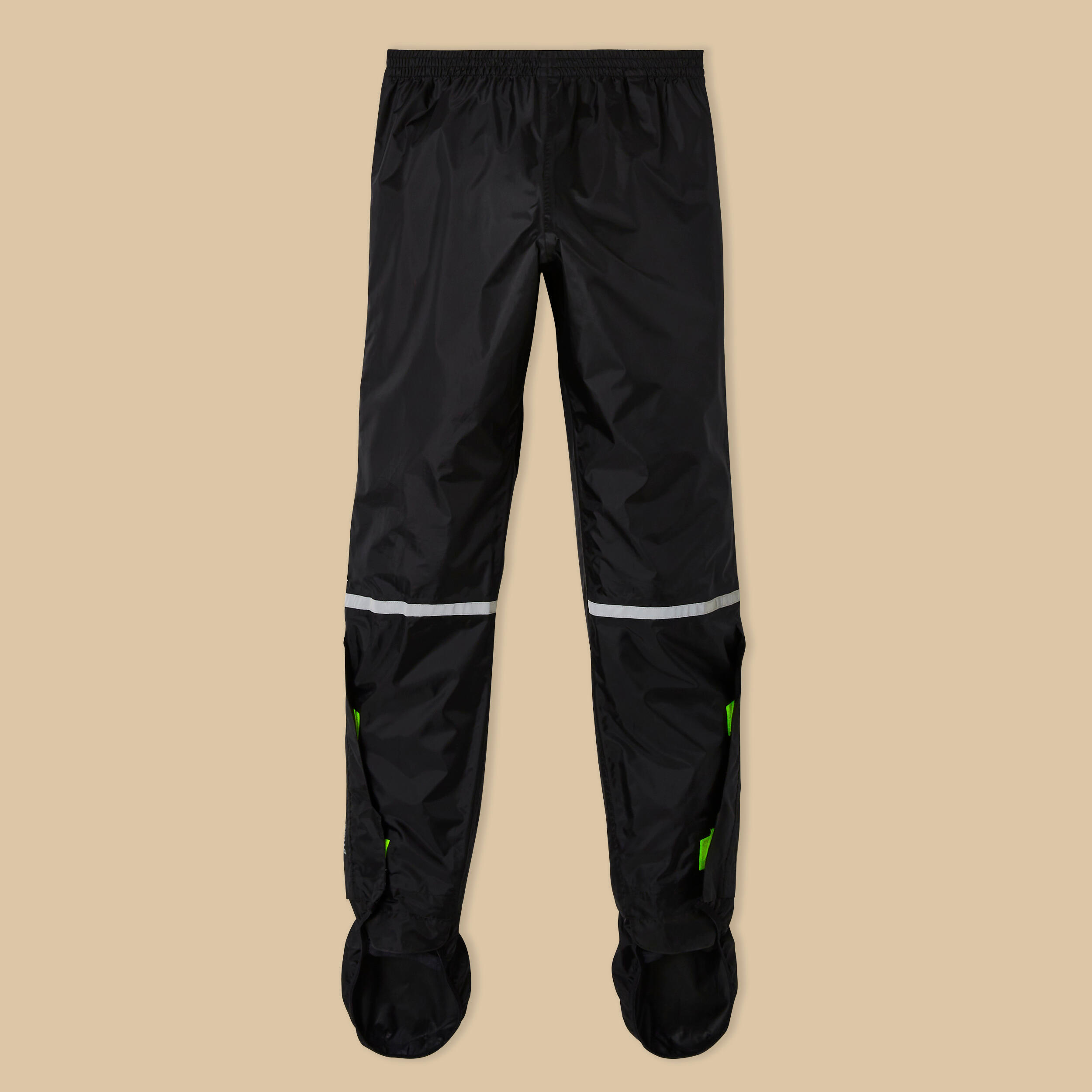 City Cycling Rain Overtrousers with Built-In Overshoes 100 - Black 12/15