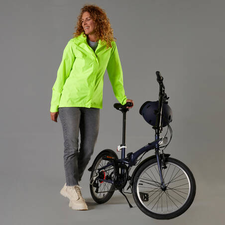 Jaket Antiair Wanita 100 Urban Cycling - Kuning Neon