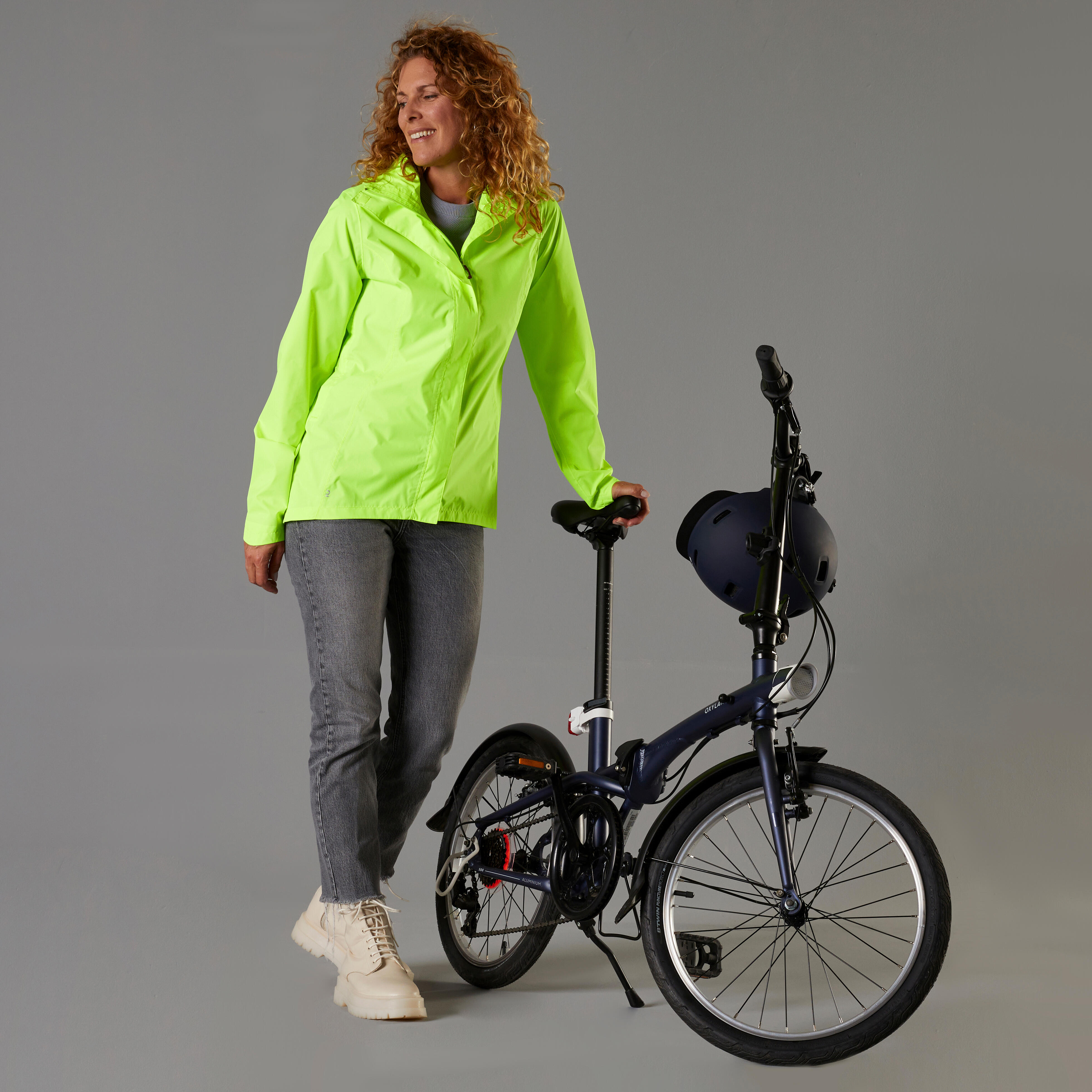 Women s Waterproof Urban Cycling Jacket Neon Yellow