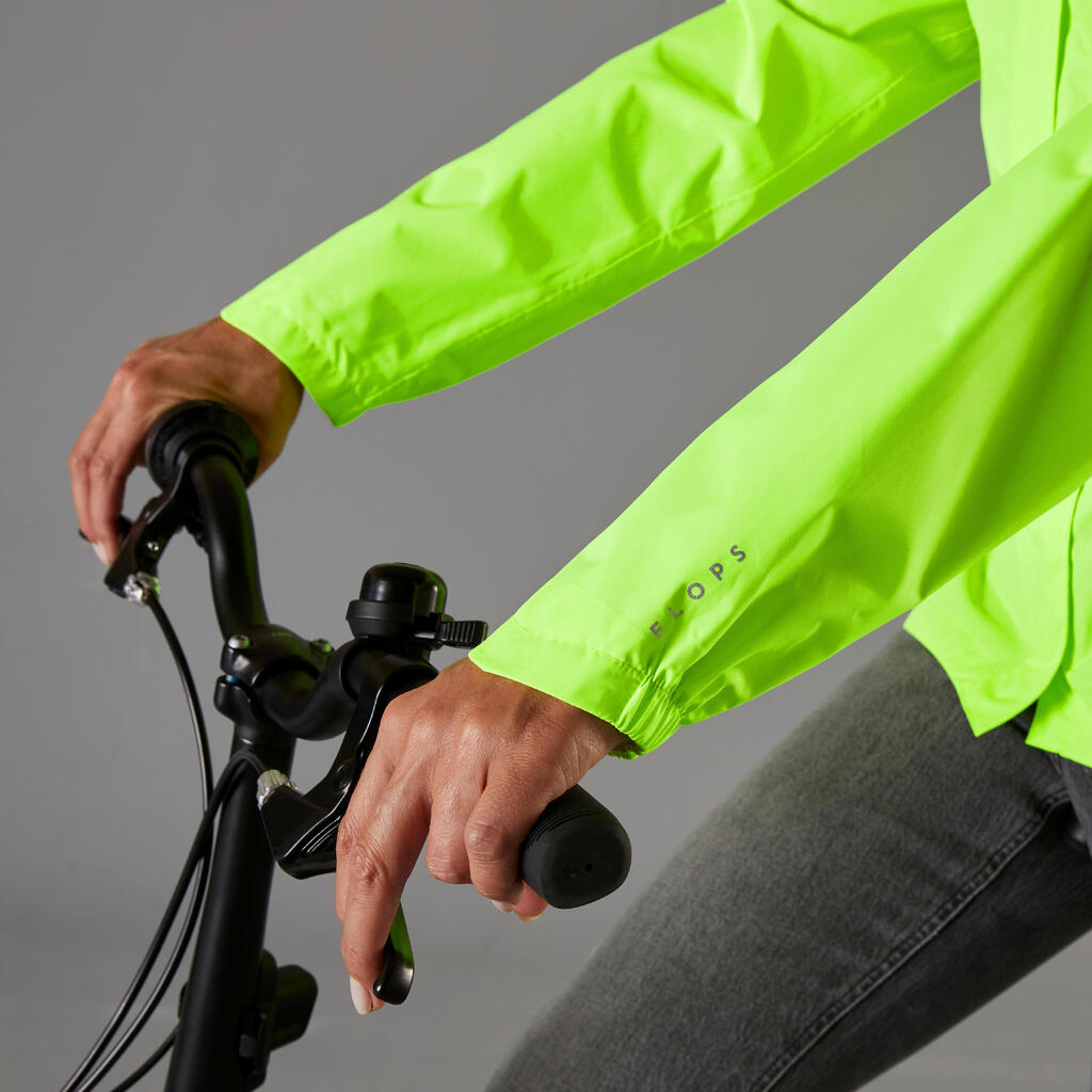 Dámska cyklistická bunda 120 do mesta reflexná žltá pre lepšiu viditeľnosť, OOP