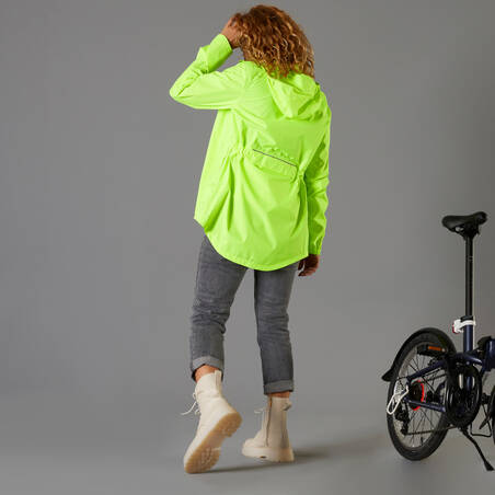 Jaket Antiair Wanita 100 Urban Cycling - Kuning Neon