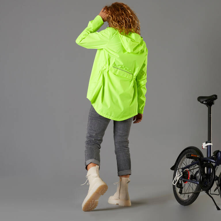 Women's Waterproof Urban Cycling Jacket - Neon Yellow