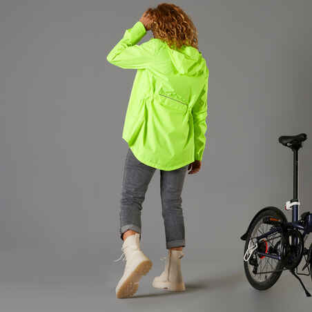 Btwin UC100, High Visibility and Waterproof City Bike Rain Jacket, Women's