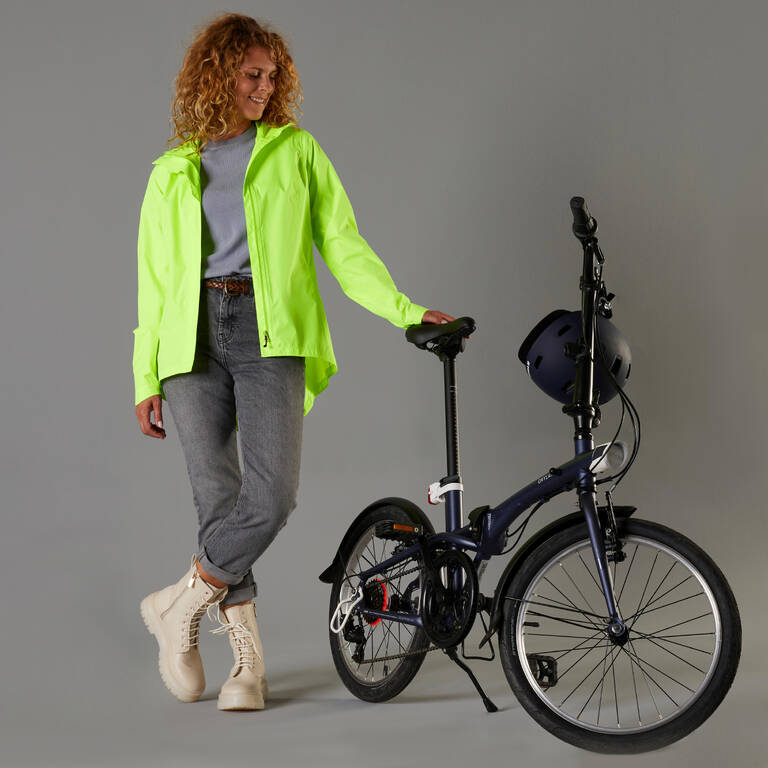 Jaket Antiair Wanita 100 Urban Cycling - Kuning Neon