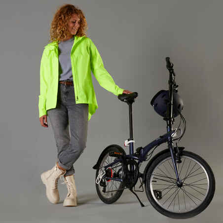 Women's Waterproof Urban Cycling Jacket - Neon Yellow