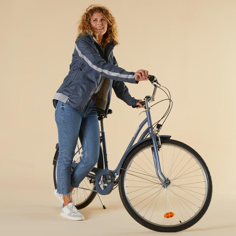 Casaco Impermeável Quente de Bicicleta 540 Mulher Azul Marinho