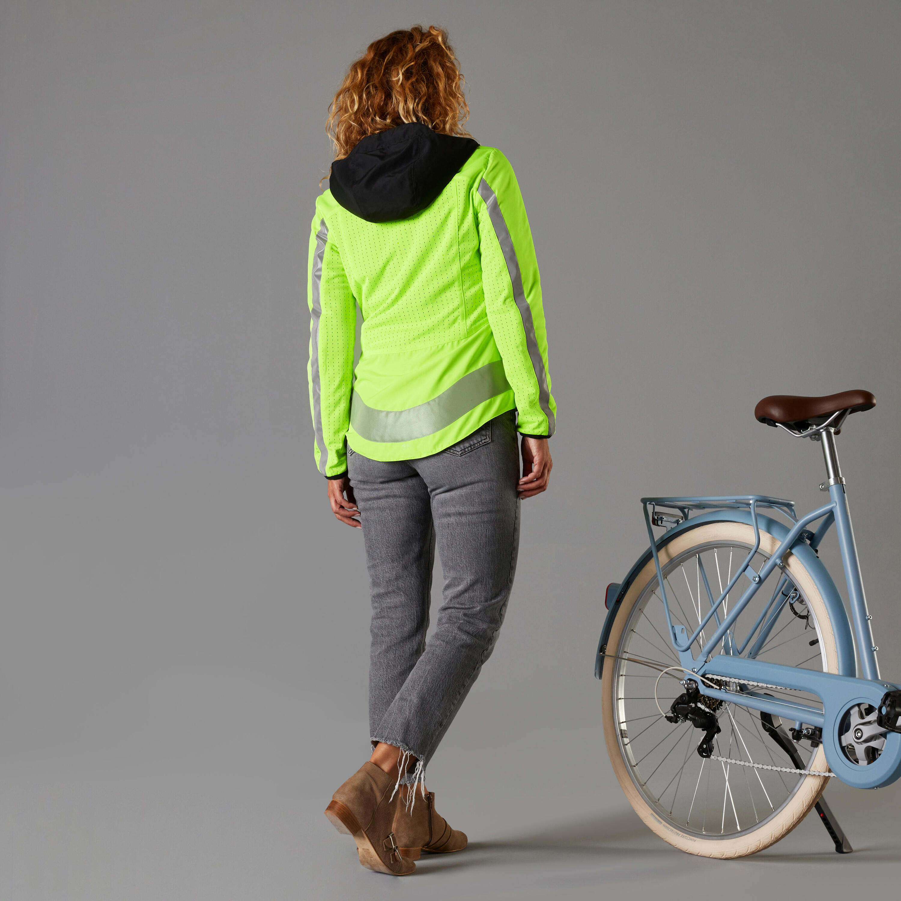 Women's Warm Reversible Cycling Jacket - Black/Hi-Vis 3/17