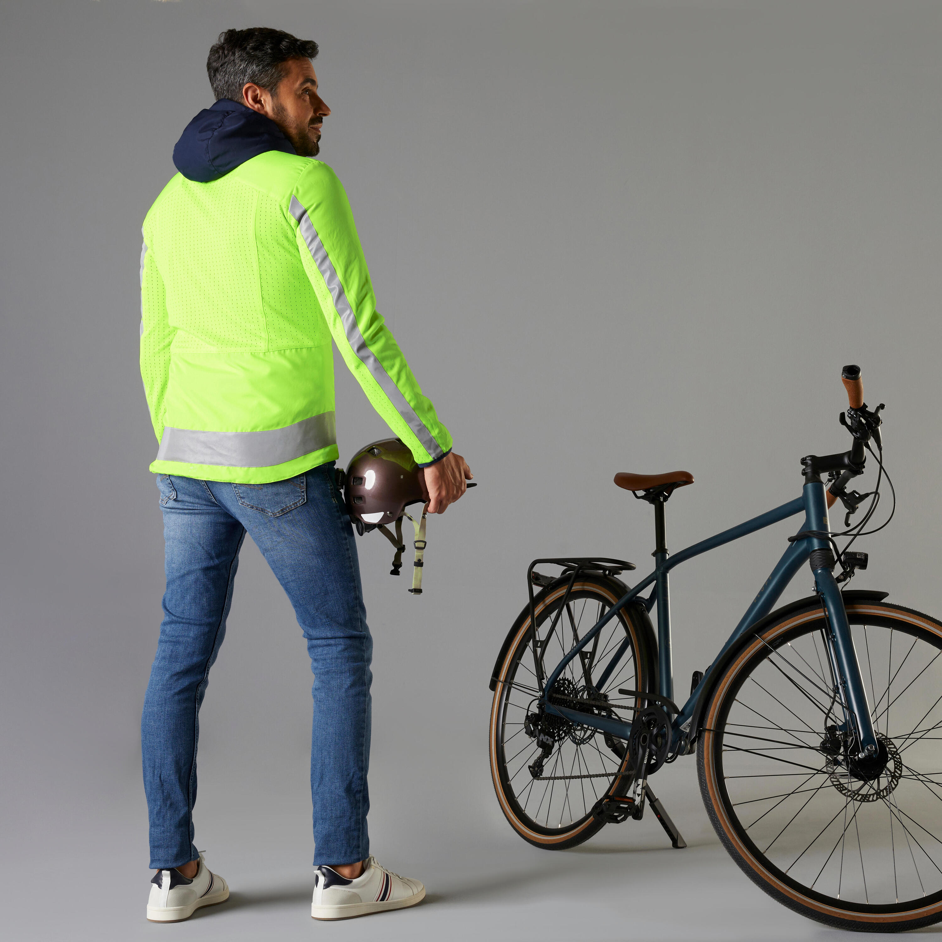 CHAQUETA CICLISMO INVIERNO HOMBRE REVERSIBLE ELOPS 500 ALTA VISIBILIDAD EN1150 3/19