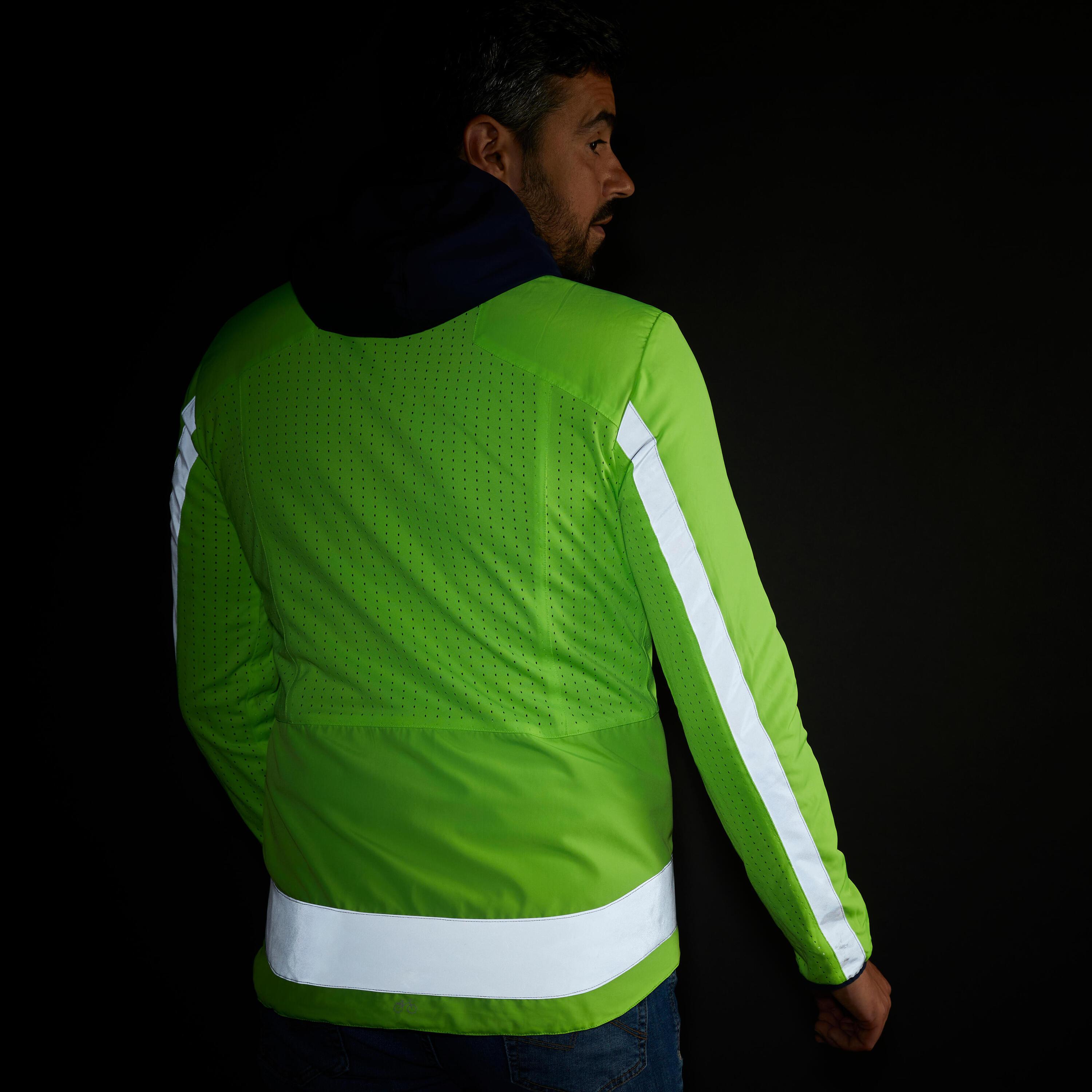 CHAQUETA CICLISMO INVIERNO HOMBRE REVERSIBLE ELOPS 500 ALTA VISIBILIDAD EN1150 8/19