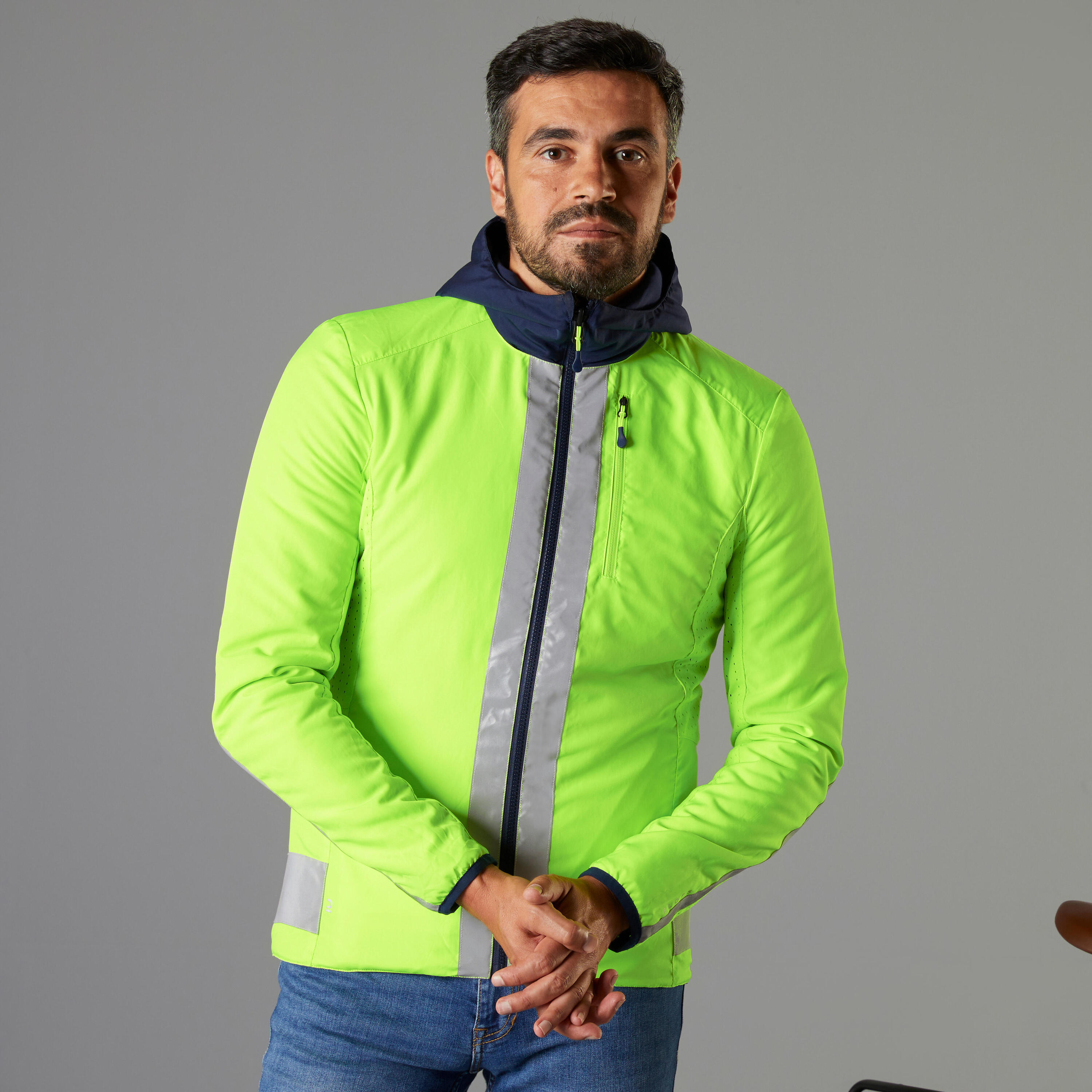 BTWIN CHAQUETA CICLISMO INVIERNO HOMBRE REVERSIBLE ELOPS 500 ALTA VISIBILIDAD EN1150
