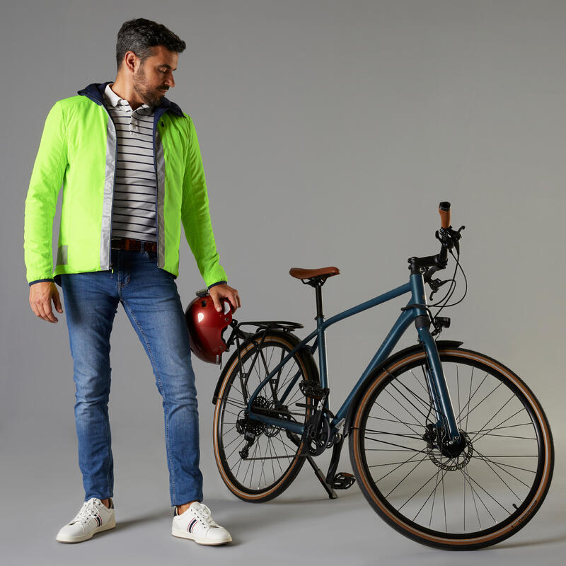 Férfi kerékpáros láthatósági kabát 560-as, kifordítható, kék, sárga