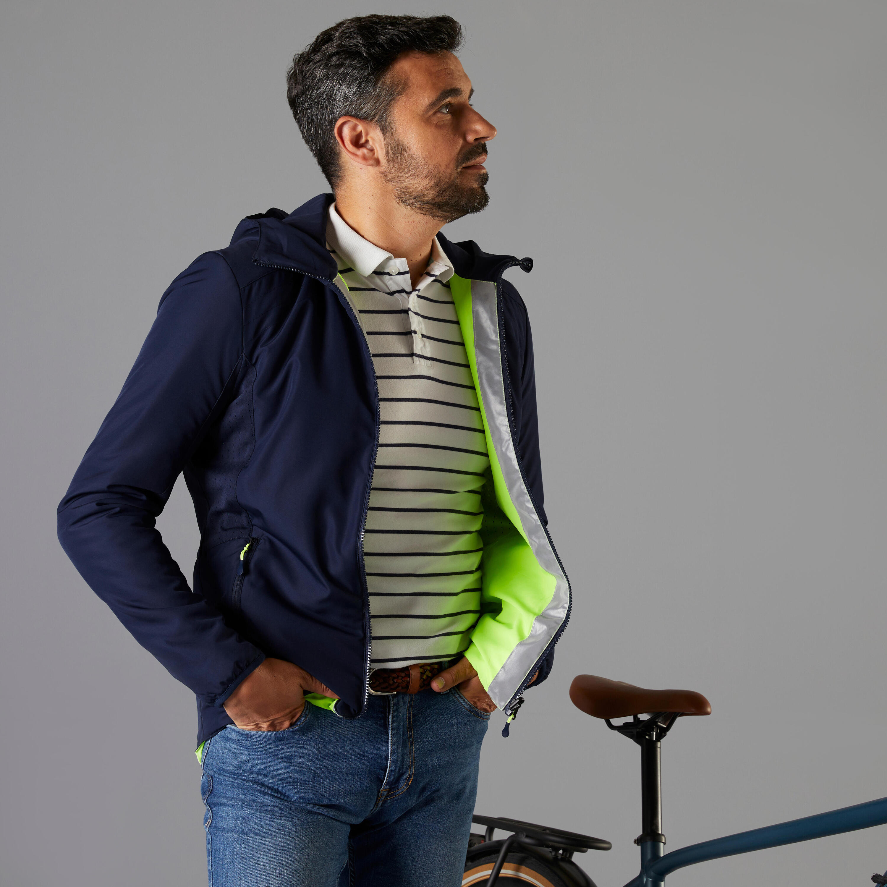 CHAQUETA CICLISMO INVIERNO HOMBRE REVERSIBLE ELOPS 500 ALTA VISIBILIDAD EN1150 9/19