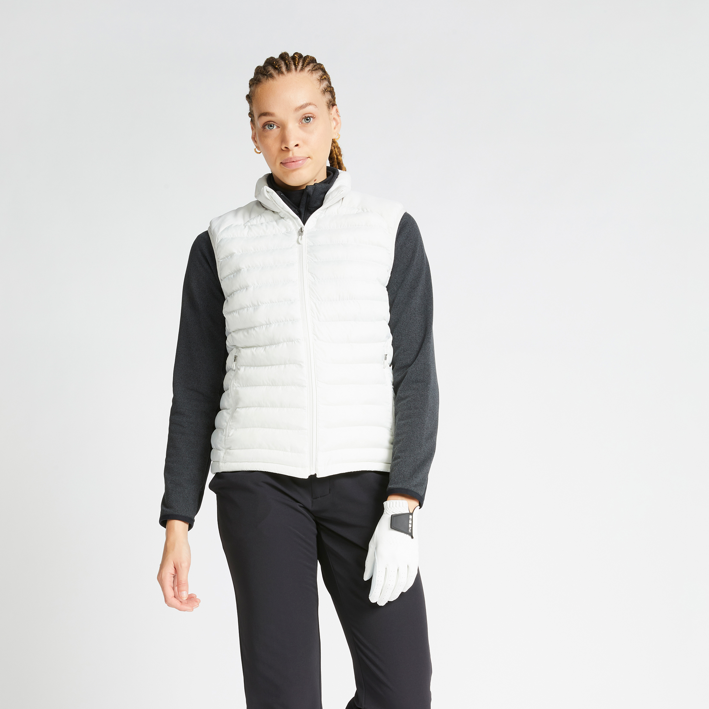 Doudoune sans manches de golf hiver femme CW500 blanc cassé