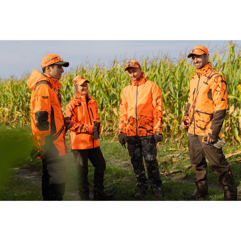 Chaqueta Caza Solognac Mujer Impermeable Reforzada Naranja Fluo Alta Visibiliad