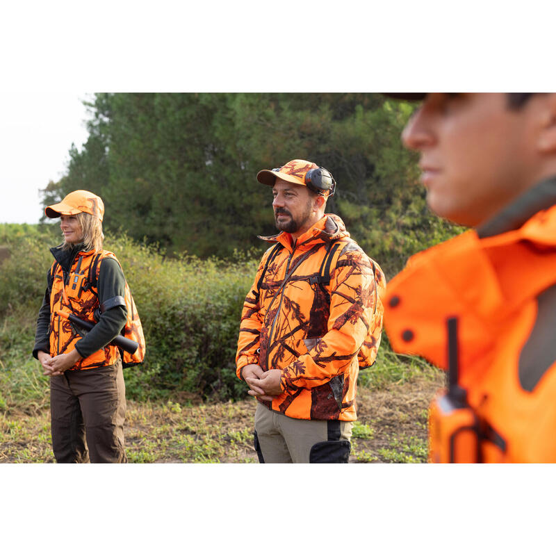 Jagdweste Damen 500 wendbar braun, camouflage / orange