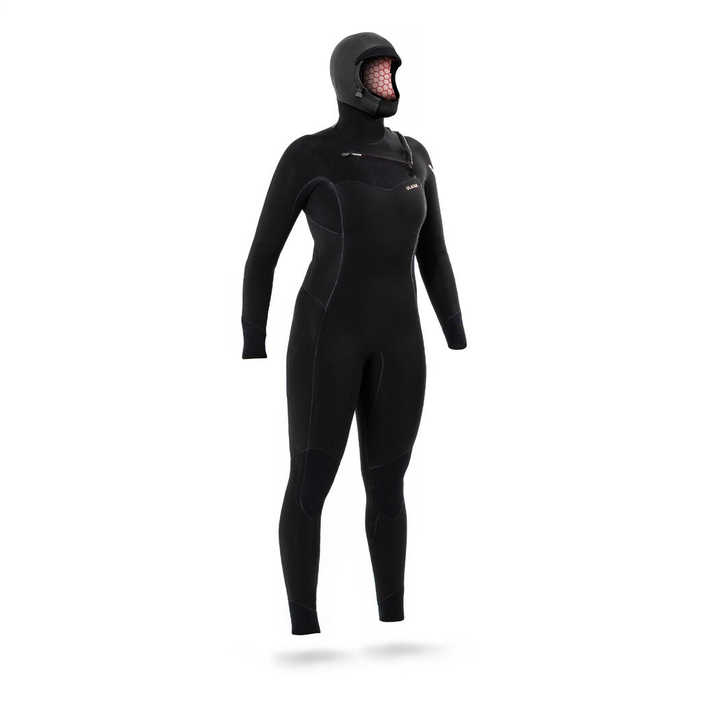 Women's Advanced Surfing 5/4 Neoprene Diving Suit with Hood and Chest Zip 