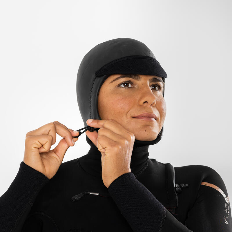 Neoprenanzug Surfen Damen Experten 5/4 mm mit Kopfhaube und Brustreissverschluss