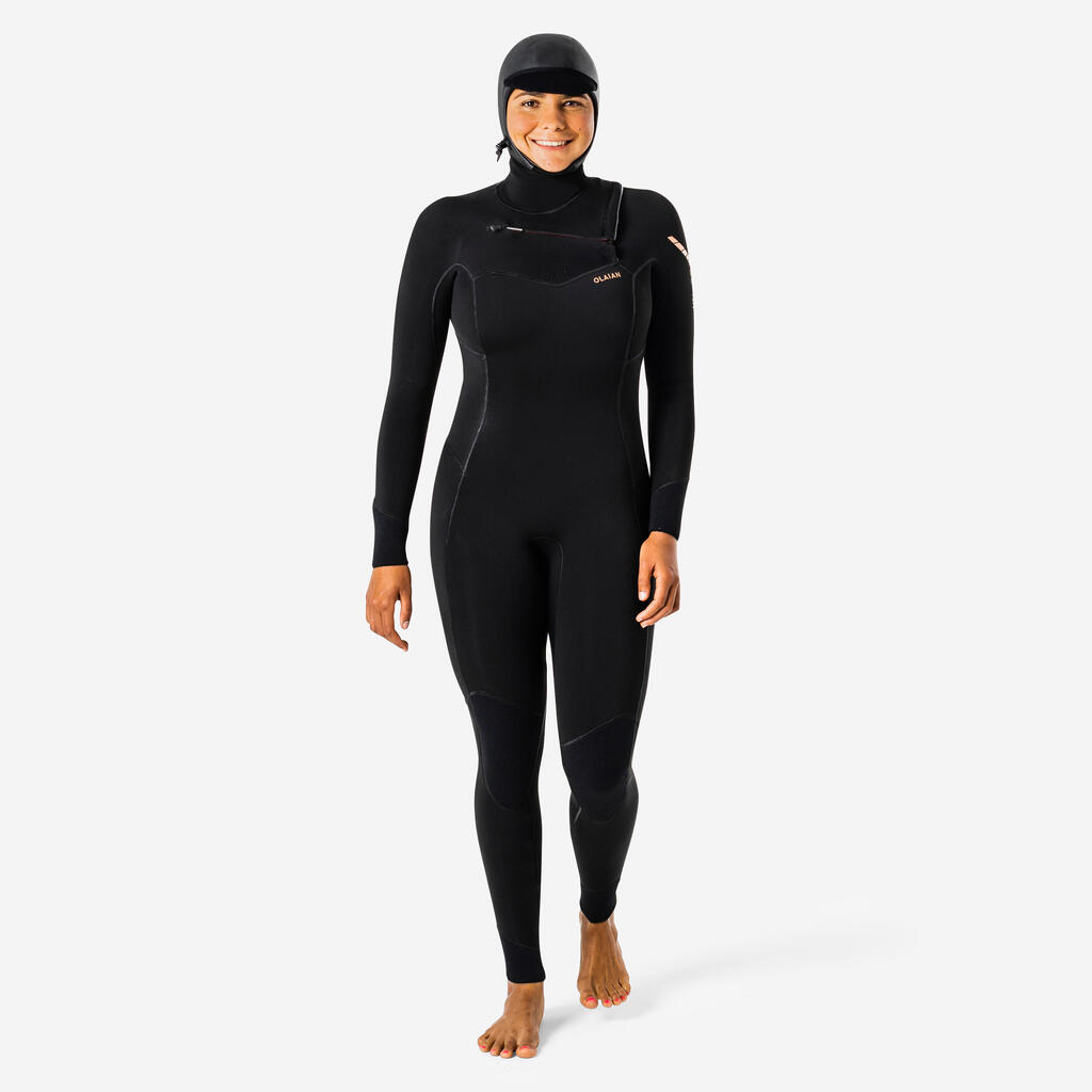 Women's Advanced Surfing 5/4 Neoprene Diving Suit with Hood and Chest Zip 