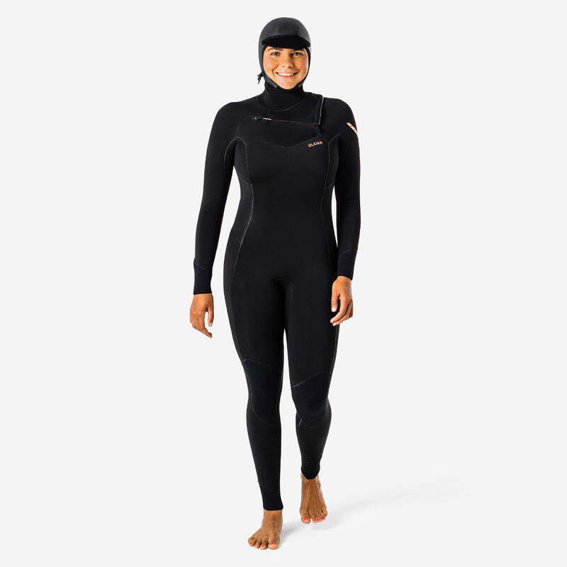 Combinaison néoprène 5/4 surf femme expert avec cagoule intégrée et zip ...