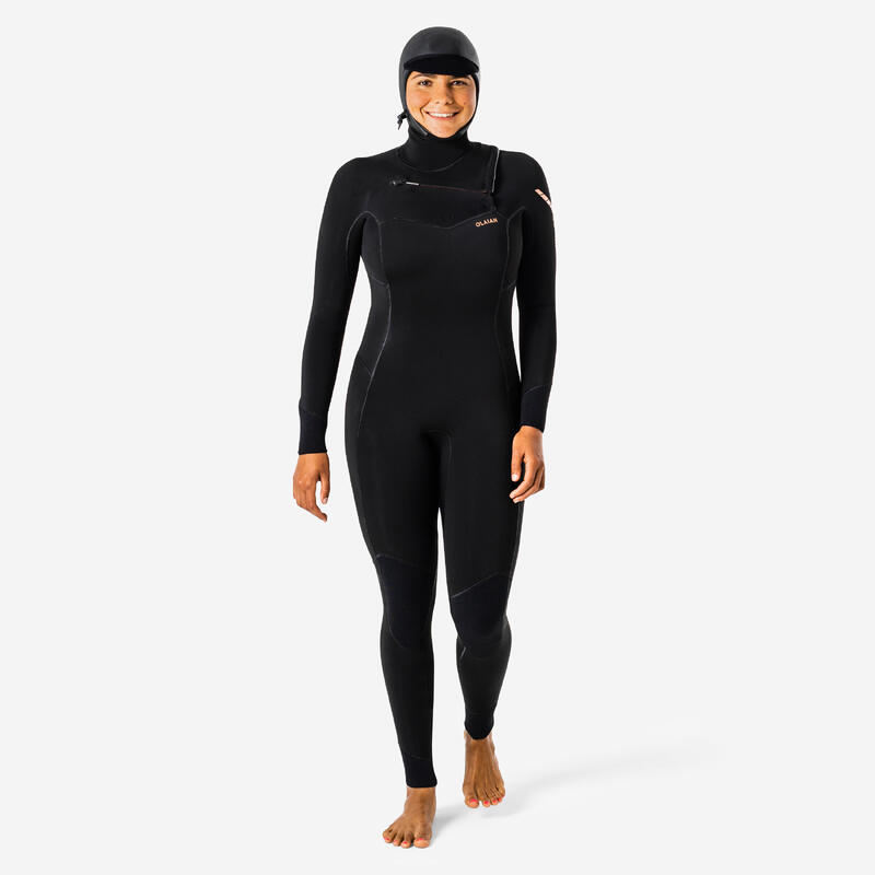 Combinaison néoprène 5/4 surf femme expert avec cagoule intégrée et zip poitrine