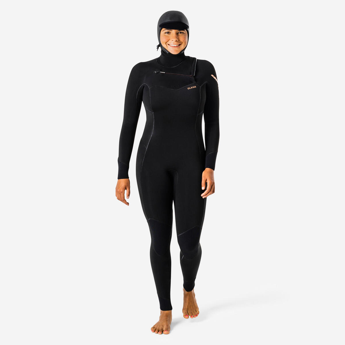Combinaison néoprène 5/4 surf femme expert avec cagoule intégrée et zip poitrine