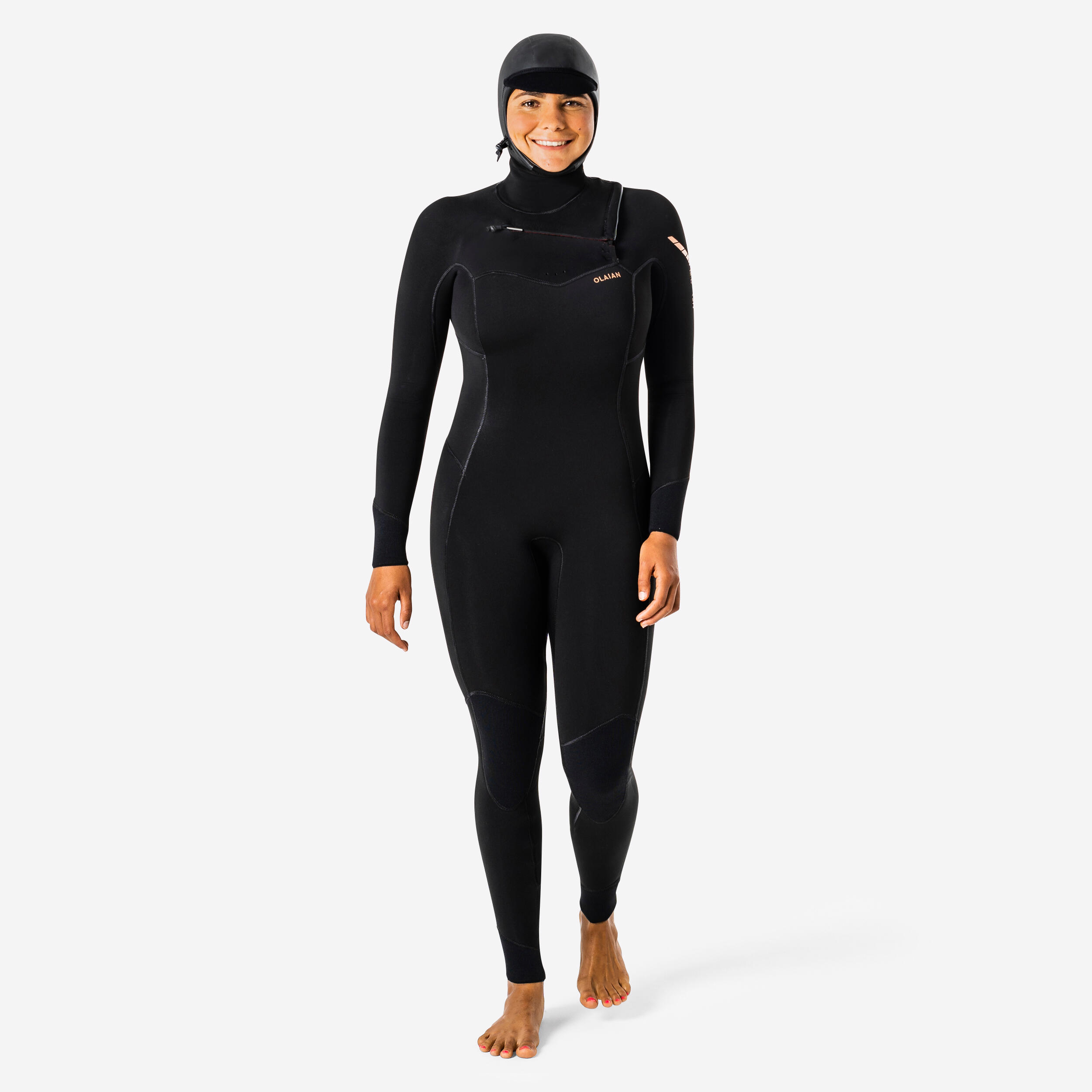 Muta da surf da donna expert 5/4 in neoprene con cuffia integrata e zip sul petto