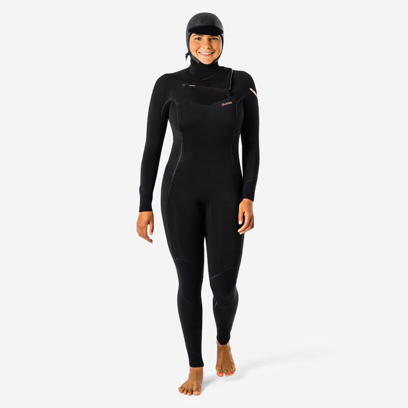 Neopreno surf Mujer agua fría 5/4mm con capucha 900 negro