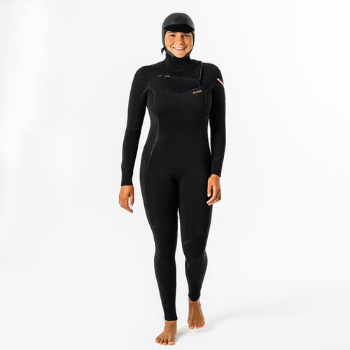Combinaison surf femme 5/4 experts avec cagoule intégrée et zip poitrine