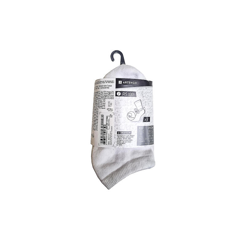 Calcetines cortos de tenis Niños Pack de 3 Artengo RS 100 blanco