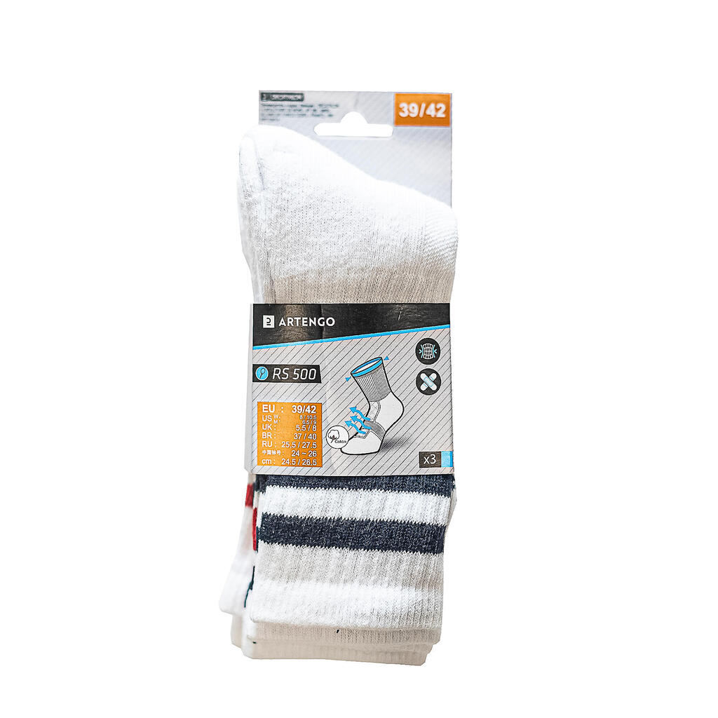 High Tennis Socks RS 500 Tri-Pack - Retro White