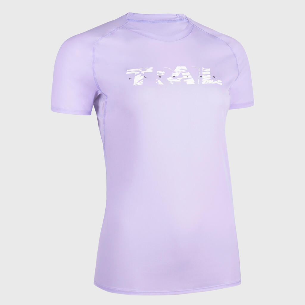 Laufshirt kurzarm Trail Damen lila mit Grafikprint