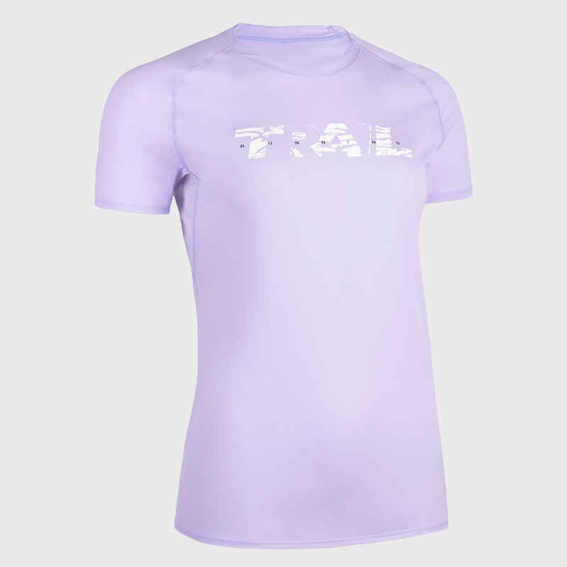 Laufshirt kurzarm Trail Damen lila mit Grafikprint Laufshirt kurzarm Trail Damen lila mit Grafikprint