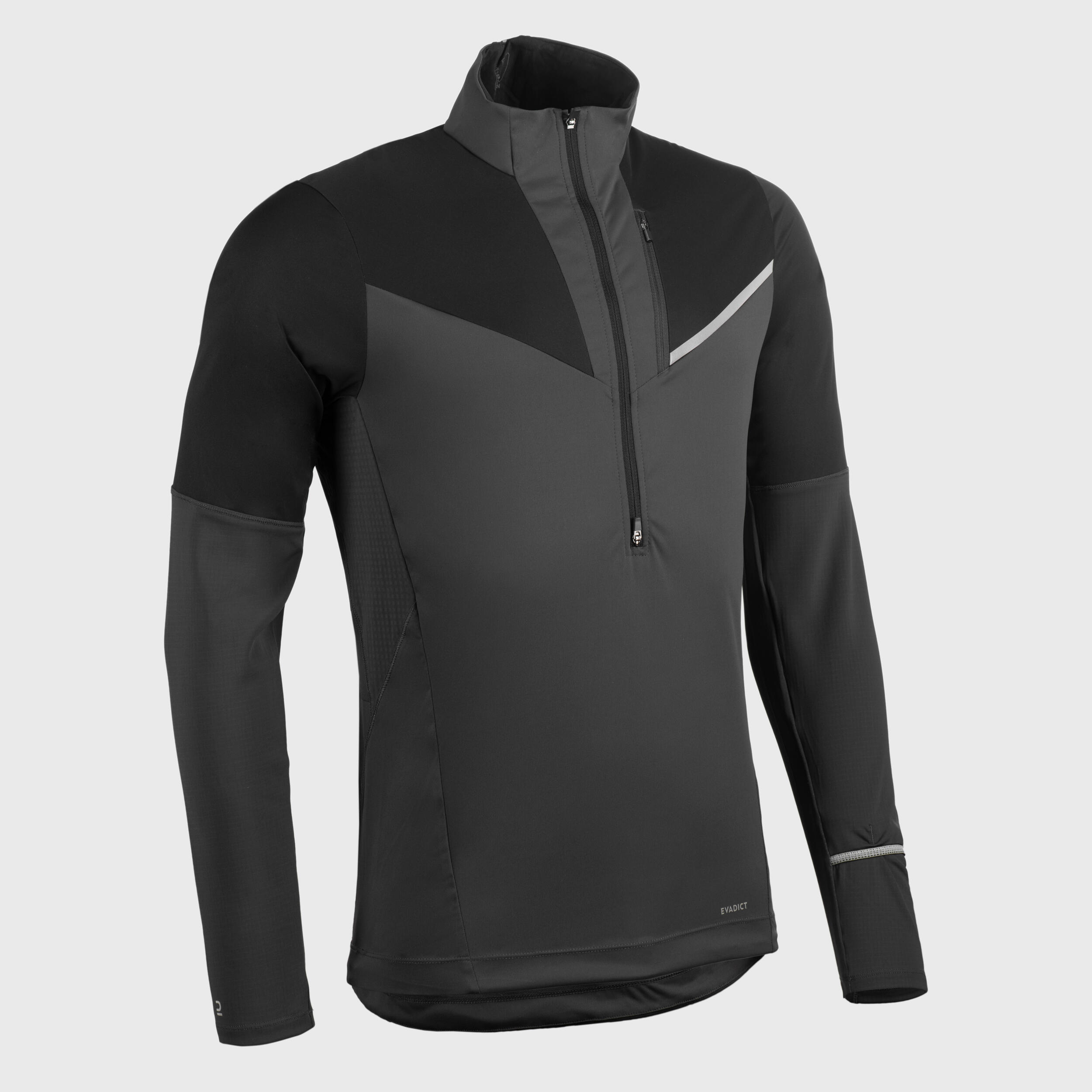 MAILLOT DE TRAIL RUNNING MANCHES LONGUES SOFTSHELL HOMME NOIR GRIS