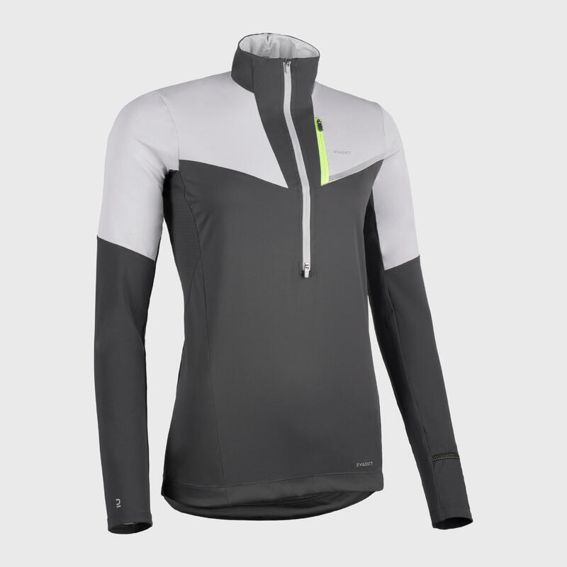 SOFTSHELL DAMESSHIRT VOOR TRAILLOPEN MET LANGE MOUWEN GRIJS