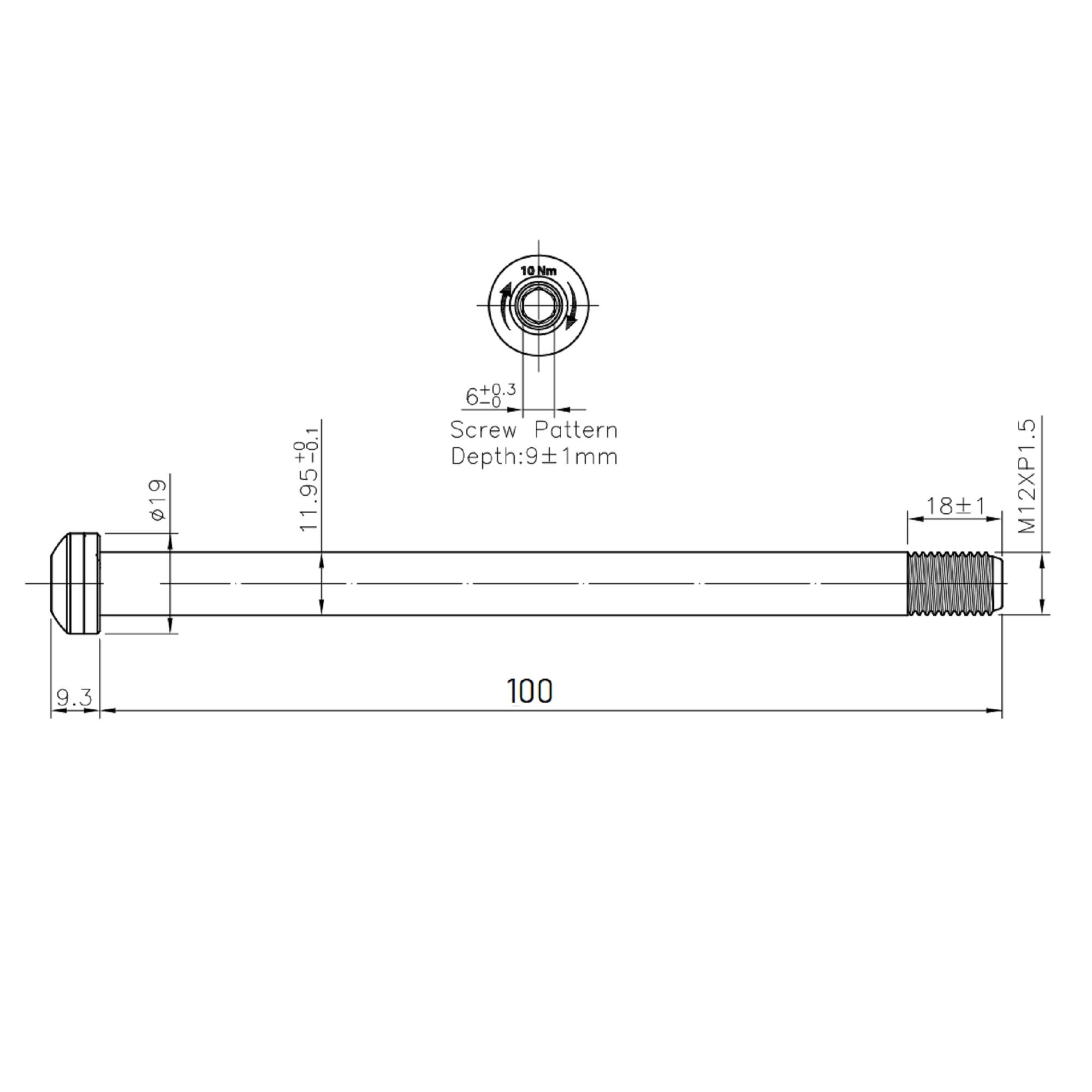 Front Wheel 12 x 100 mm Aluminium Thru Axle 1.5 mm Tread Without Quick-Release 3/3