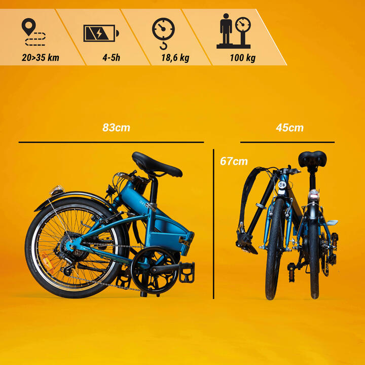 20 Inch Electric FOLDING BIKE btwin 500E Grey/black BTWIN Decathlon