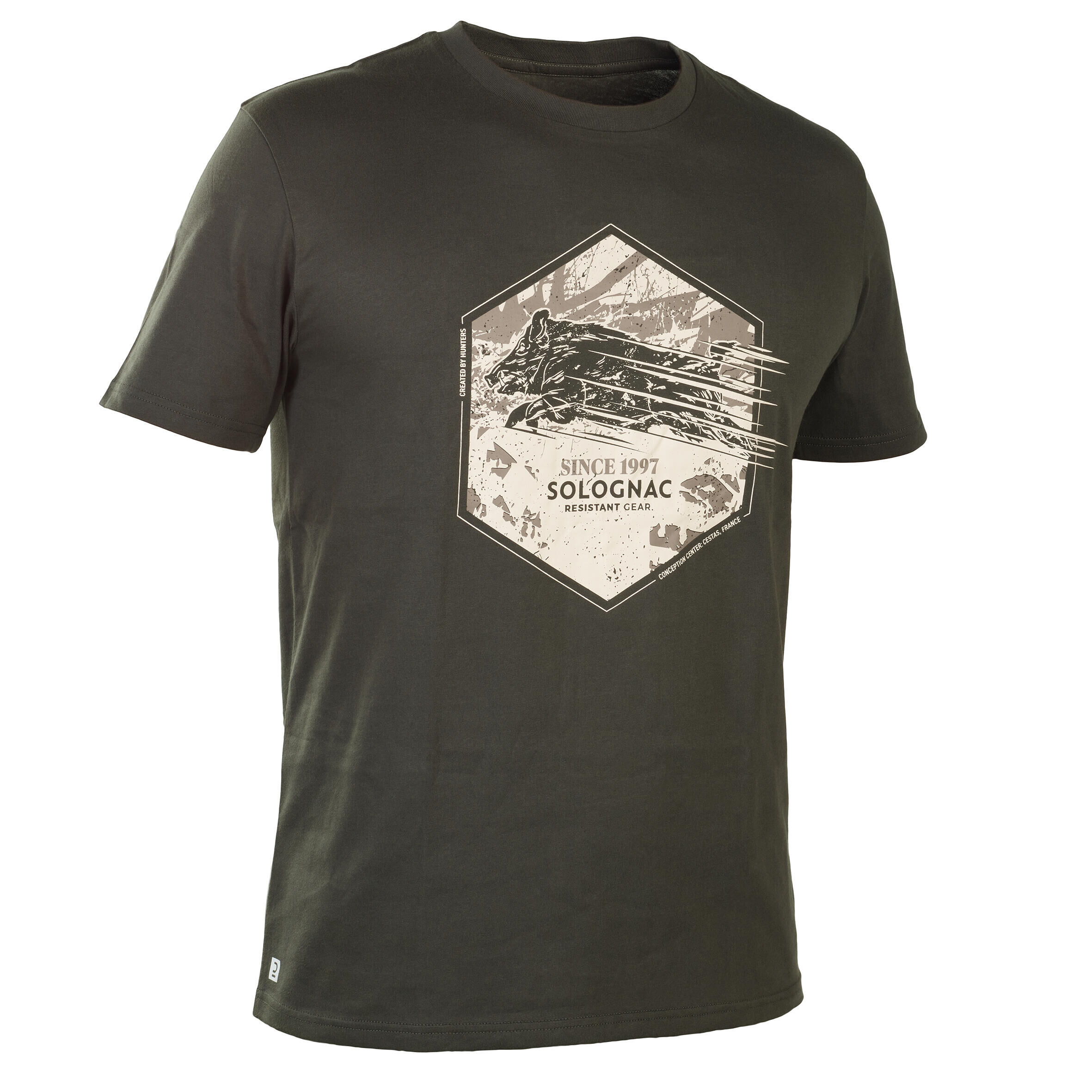 SOLOGNAC Cotton short-sleeved T-shirt - 100 Boar green