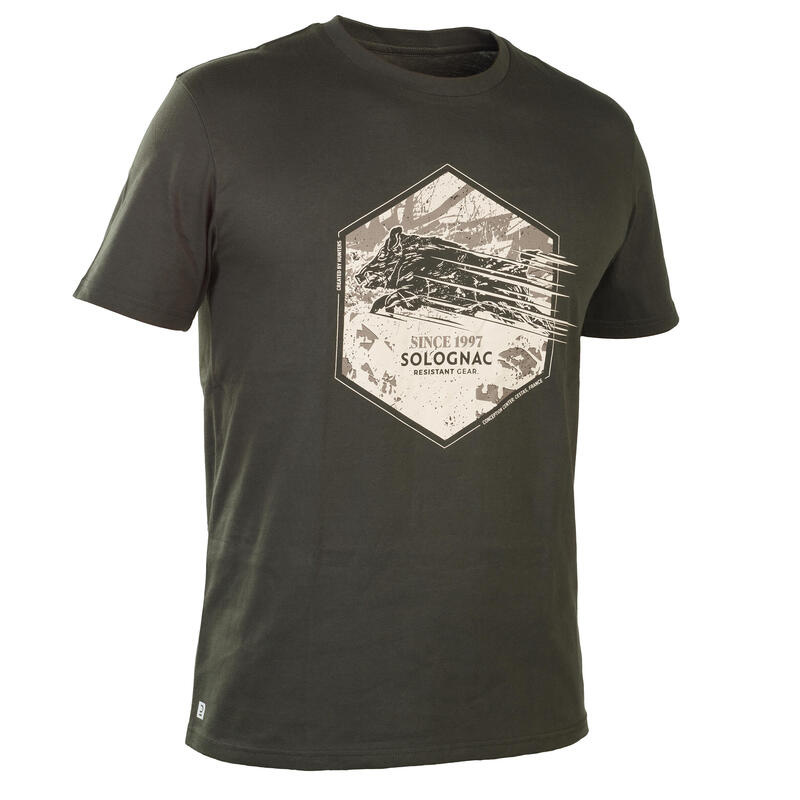 T-shirt met korte mouwen voor de jacht heren katoen 100 everzwijn groen